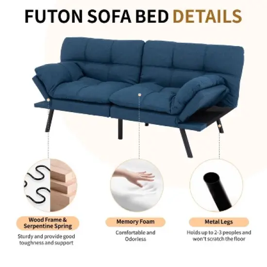 Vipbear 71" Foldable  Sofa Bed, Memory Foam Sleeper Sofa, Modern Folding Small Recliner for Living Room, Office, Apartment image {3}