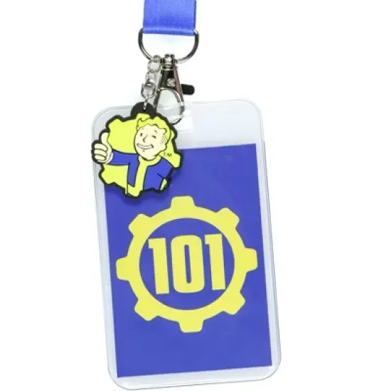 Fallout Lanyard Vault 101 Clear ID Badge Holder with Pip-Boy Rubber Charm Blue image {3}