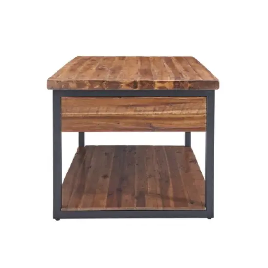 Claremont Rustic Wood Coffee Table with Low Shelf Dark Brown - Alaterre Furniture: Steel Frame, Acacia Surface image {3}