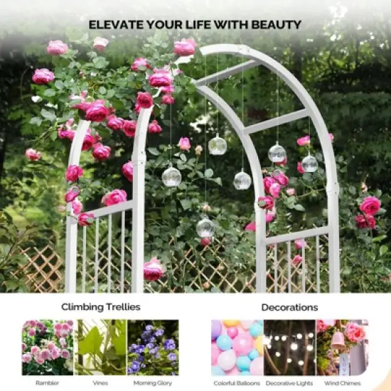 Karl Home 86 In.White Pvc Garden Arbor With Gate image {1}