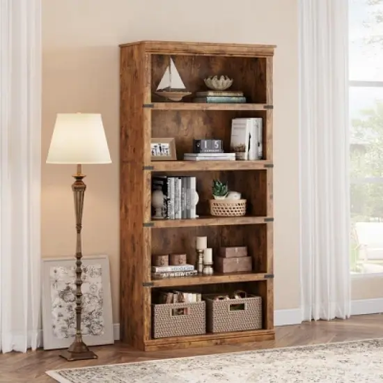 5 Tier Book Shelf Farmhouse Bookcase Open Storage Shelves 31.4" x 12.7" x 67.4" Book Case image {6}