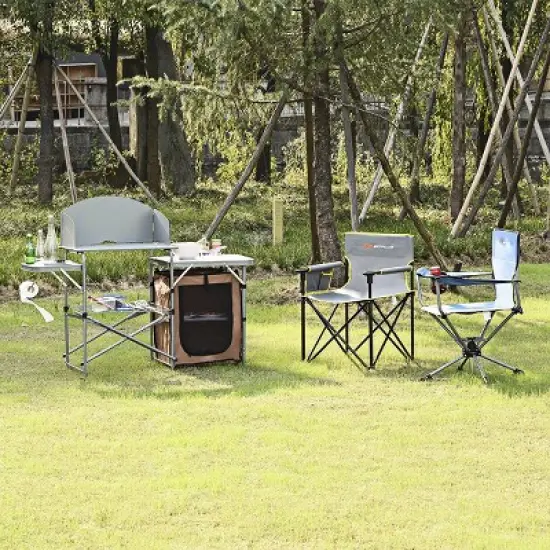 Costway Foldable Camping Table Outdoor BBQ Portable Grilling Stand w/Windscreen Bag image {3}
