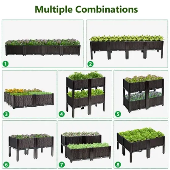 Costway Set of 4 Raised Garden Bed Elevated Flower Vegetable Herb Grow Planter Box Brown image {3}