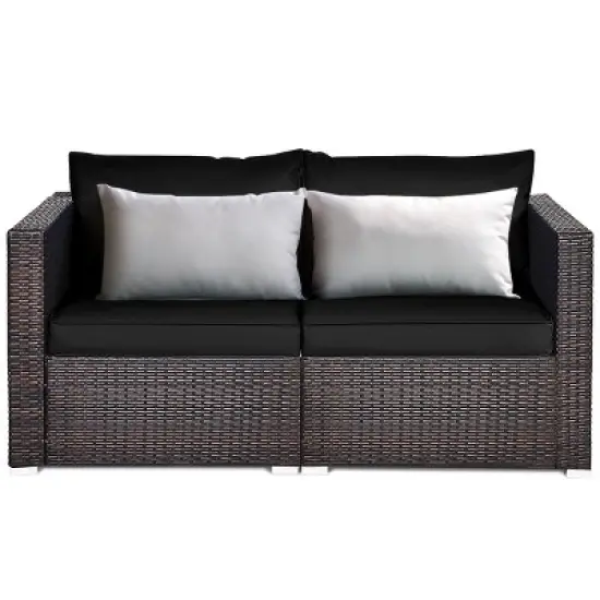 Tangkula 2-Piece Patio Wicker Corner Sofa Set Rattan Loveseat with Removable Cushions image {4}