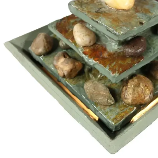Sunnydaze Indoor Home Office Slate and Polished Stone Ball Tiered Tabletop Water Fountain with LED Light - 8" image {3}