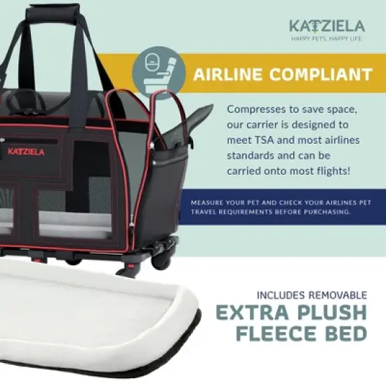 Katziela Airline Compliant Wheeled Pet Carrier With Top Loader image {6}