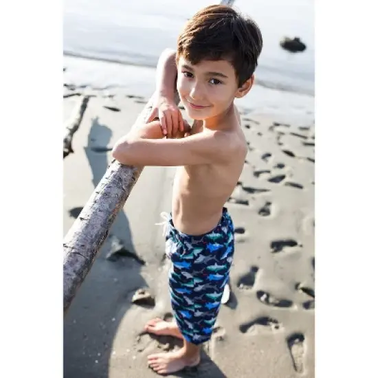 Hope & Henry Boys Navy Shark Print Swim Trunks, Kids image {4}