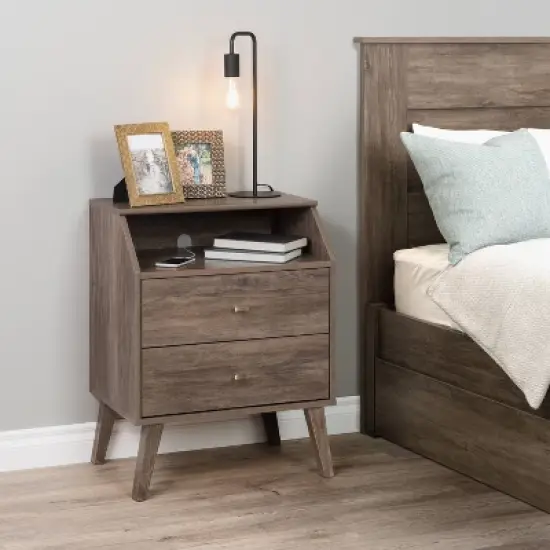 2 Drawer Milo Mid-Century Modern Nightstand with Angled Top - Prepac image {6}