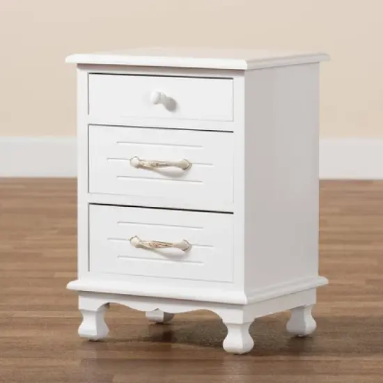 Layton Wood 3 Drawer Nightstand White - Baxton Studio image {10}