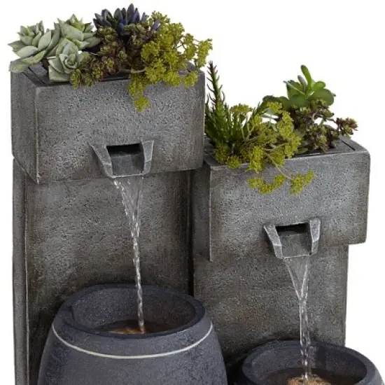 John Timberland Mendit Rustic Cascading 2-Jar Outdoor Wall Floor Water Fountain with LED Light 29" for Yard Garden Patio Home Deck Lawn image {3}