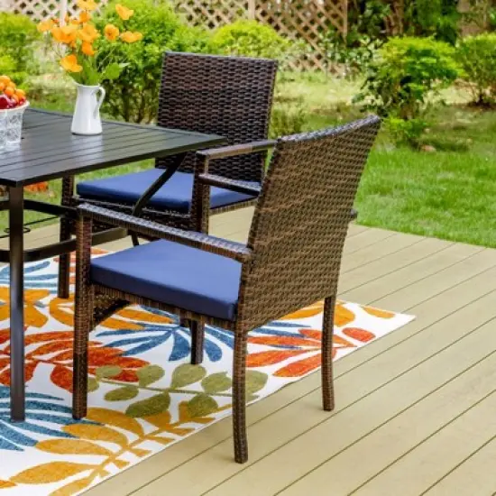 3pc Patio Dining Set with 22" Square Metal Table with Umbrella Hole & 2 Rattan Chairs - Black - Captiva Designs image {4}