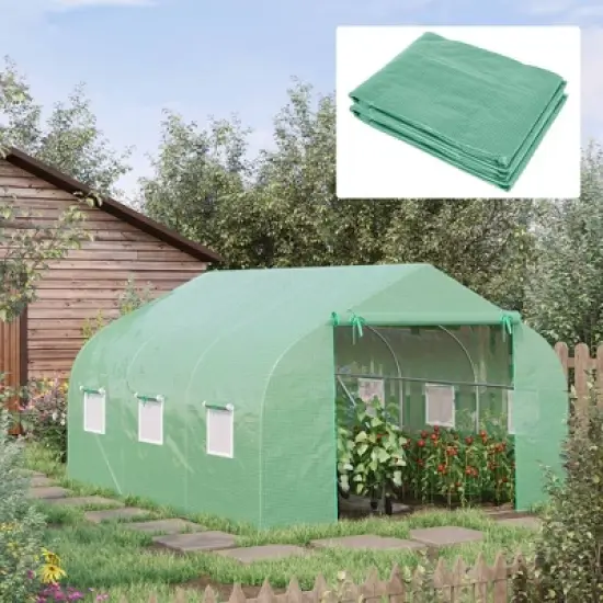 Outsunny Greenhouse Replacement Cover for 11.5' x 10' x 6.5' Walk-in Tunnel PE Hot House Plastic Cover with Zipper Door and 6 Roll Up Windows (Frame Not Included) image {2}