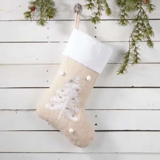 Saro Lifestyle Festive Foliage Christmas Tree Stocking, 20", Beige image {2}