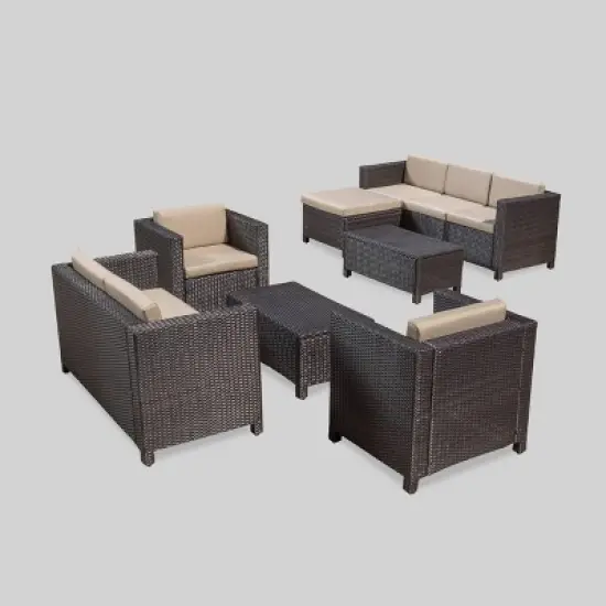 Puerta 9 Piece Wicker Seating Set -Brown/Beige - Christopher Knight Home image {1}