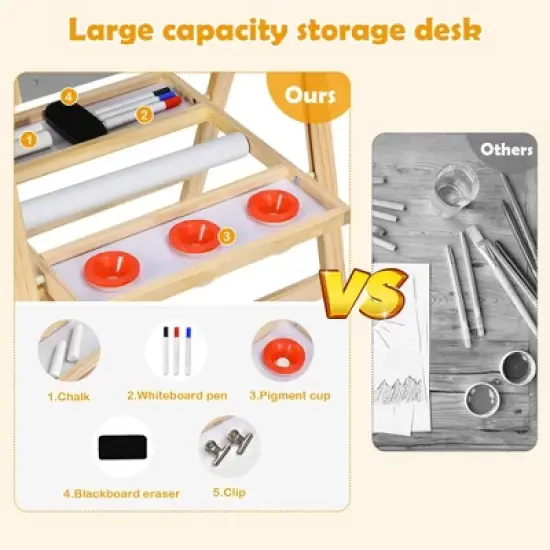 Costway Kids Art Easel w/ Whiteboard & Paper Roll Double Sided Chalkboard image {5}
