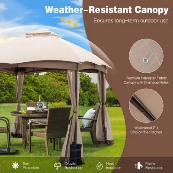 Costway 10x10 FT 2-Tier Patio Gazebo Canopy Netting Heavy-Duty Metal Easy-Setup Outdoor image {4}