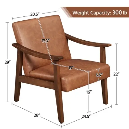 Yaheetech Modern Faux Leather Upholstered Armchair Accent Chair with Solid Wood Legs image {2}
