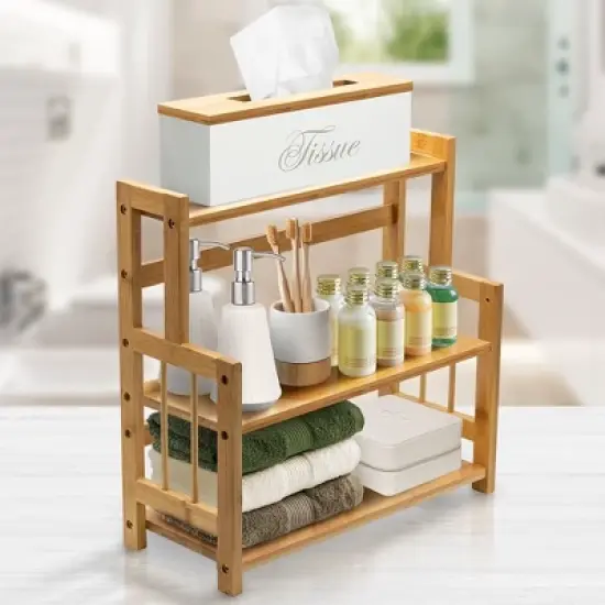 Sorbus 3-Tier Bamboo Kitchen Countertop Organizer - ideal for storage and display, stores your favorite spices, seasonings, and household items image {2}