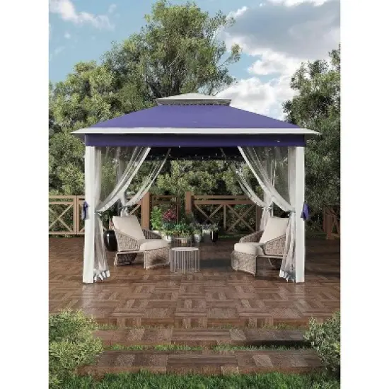 11x11 FT Heavy-Duty Outdoor Gazebo Pavilion - Double Roof w/ Mosquito Netting, All-Weather Metal Frame for Patio, Garden & Deck image {7}