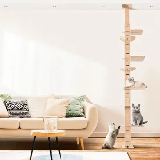 Kumasinova 115" Adjustable Height Floor to Ceiling Cat Tree,Multi-Level Vertical Cat Tower with Scratching Post,Natural Cat Furniture for Indoor Cats image {5}
