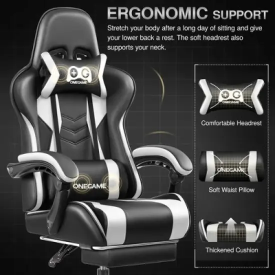 KERDOM Gaming Chair, Computer Chair with footrest and Lumbar Support,Black-White image {2}