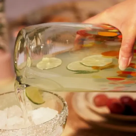 Segunda Vida Artistico Recycled Glass Carafe, Hand Blown Recycled Glass Pitcher, Home Cocktail Bar Gifts, Colored Glass, Multicolor 42oz Set of 1 image {2}