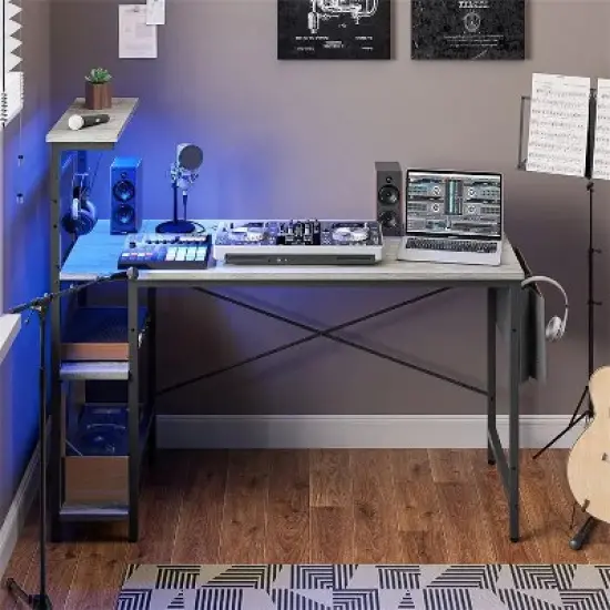 Bestier 52 Inch LED Gaming Desk with 4 Tiers Shelves & Storage Bag image {8}