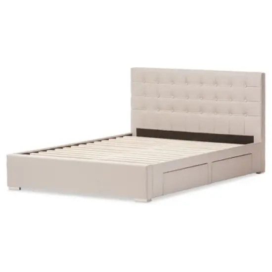 Queen Rene Modern and Contemporary Fabric 4 Drawer Storage Platform Bed - Baxton Studio image {4}