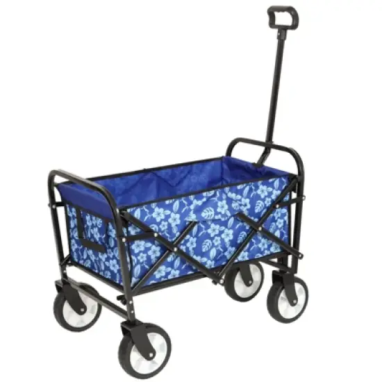 DSVIMOY Colorful Collapsible Foldable Wagon Cart, Beach Wagon, Utility Wagon Grocery for Cart Camping Shopping, Blue Flower, 25.98"*17.32"*37.4" image {5}