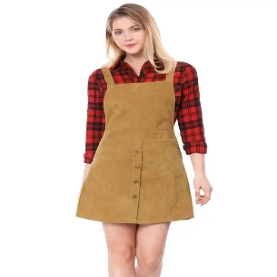 Allegra K Women's Corduroy Button Front A-Line Bib Overall Pinafore Skirts image {2}
