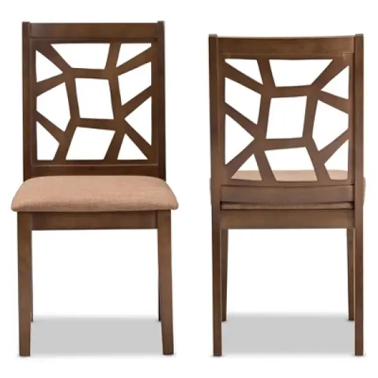 Set of 2 Abilene Midcentury Fabric Upholstered And Walnut Finished Dining Chairs Brown - Baxton Studio image {1}