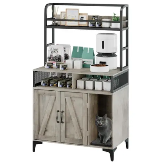 Cat Litter Box Enclosure with Shelves, Hidden Litter Box Cabinet with Open Compartment and Top Shelf image {7}