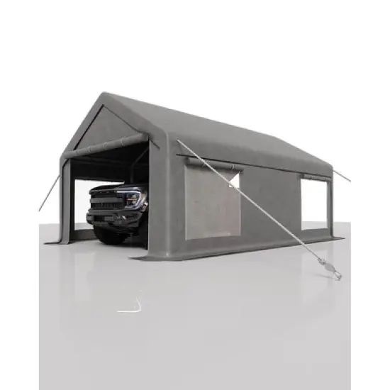 12x20 ft Carport with 200g PE Tarp, Roll-Up Doors & 4 Windows, Fits Trucks, Tractors, Boats, and SUVs image {6}