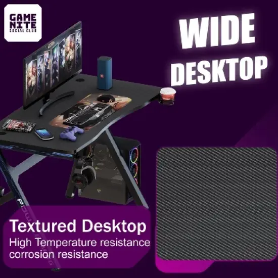 BestMassage 47 Inch Gaming Desk Multifunctional Gaming Workstation Wide Gaming Table for Multiple Monitors Cup Holder & Headphone Hook image {3}