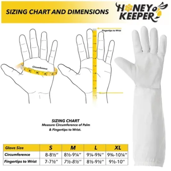 Honey Keeper Beekeeping Gloves - Goatskin Leather with Canvas Sleeve and Elastic Cuff image {4}