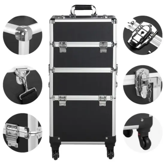 Yaheetech Rolling Aluminum 3 in 1 Makeup Case Trolley Makeup Beauty Box Case image {2}