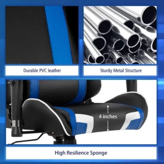 Costway X-Shaped Gaming Desk & Racing Style Massage Chair Set Home Office Black+White/Blue/Grey/Red image {9}