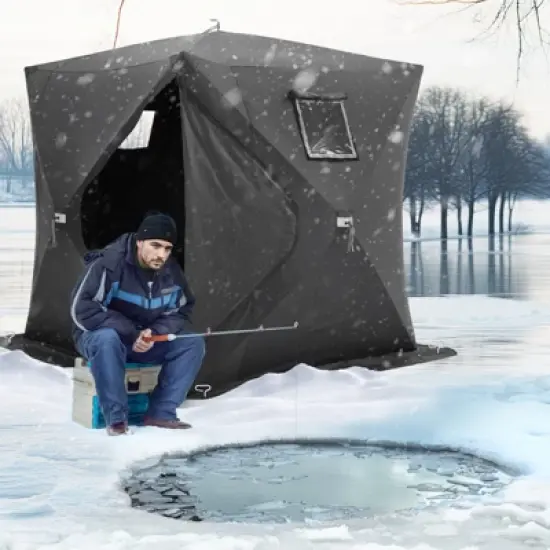 VEVOR Portable Ice Shelter, 3-4 Person Pop-Up Ice Fishing Tent, 43 Square Feet Fishable Area, Ice Shanty for Winter Fishing, Waterproof Oxford image {1}