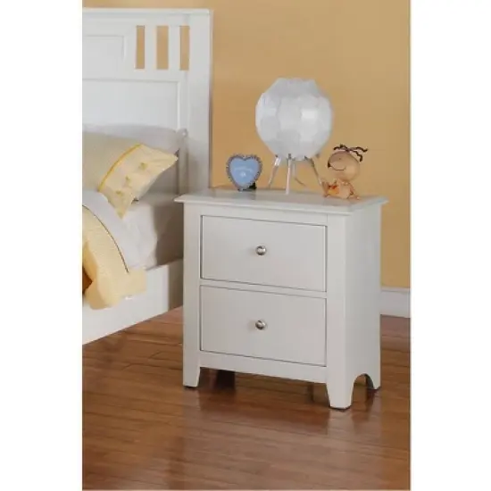 Pine Wood Nightstand with 2 Drawers White - Benzara image {1}