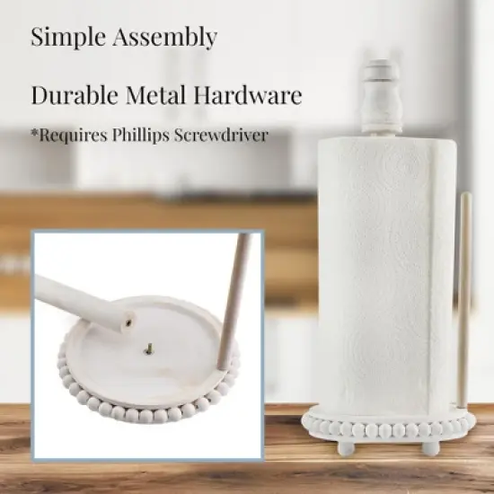 AuldHome Design Farmhouse Paper Towel Holder; Wood Beaded Rustic Countertop Dispenser image {6}