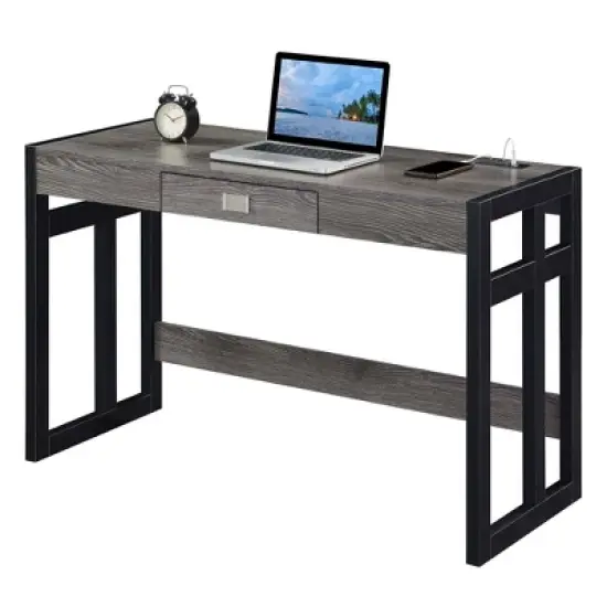 47" Monterey Desk with Charging Station Weathered Gray/Black - Breighton Home image {2}