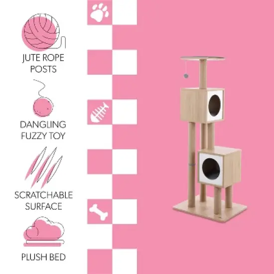 Sawyer 3-Tier Minimalist Jute Cat Tree Condo with Scratching posts, and Fuzzy Toy image {4}