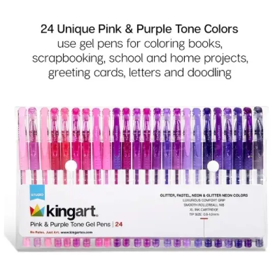 KINGART Gel Pens, Soft Grip, 24 Pink & Purple Tone Colors image {4}