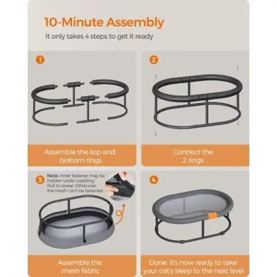 Feandrea Pet Bed, Cat Hammock, Elevated Cat Bed for Multiple Cats, with Removable Washable Mesh, for Pets up to 28 lb, Oval, Gray image {9}