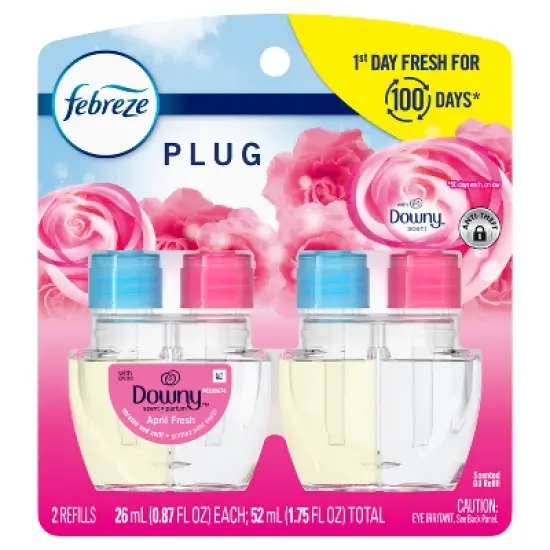 Febreze Odor-Fighting Fade Defy Plug Air Freshener Refill - Downy April Fresh - 0.87 fl oz/2pk image {7}