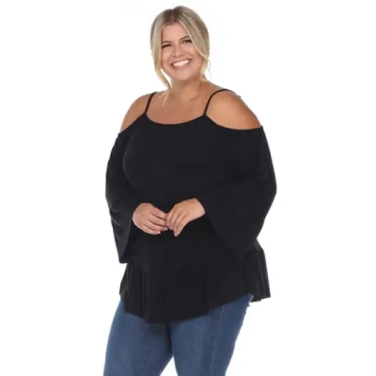 Plus Size Cold Shoulder Ruffle Sleeve Top -White Mark image {1}