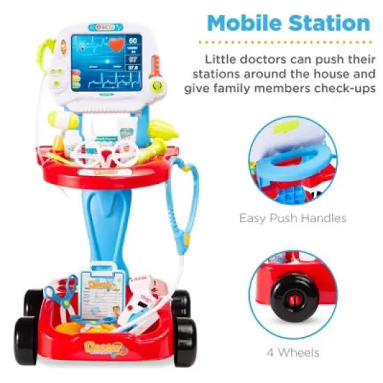 Best Choice Products Play Doctor Kit for Kids, Pretend Medical Station Set with Carrying Case, Mobile Cart image {2}