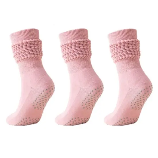Anna-Kaci Women's 3-Pack Scrunch Grip Socks with Non-Slip Sole Soft Stretch Knit Fabric and Ribbed Ankle Design image {6}
