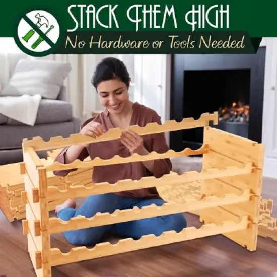 NutriChef 12-Tier Wine Shelf - 108 Bottle Capacity, Solid Bamboo Construction, Adjustable Shelves, Space-Saving Design image {7}