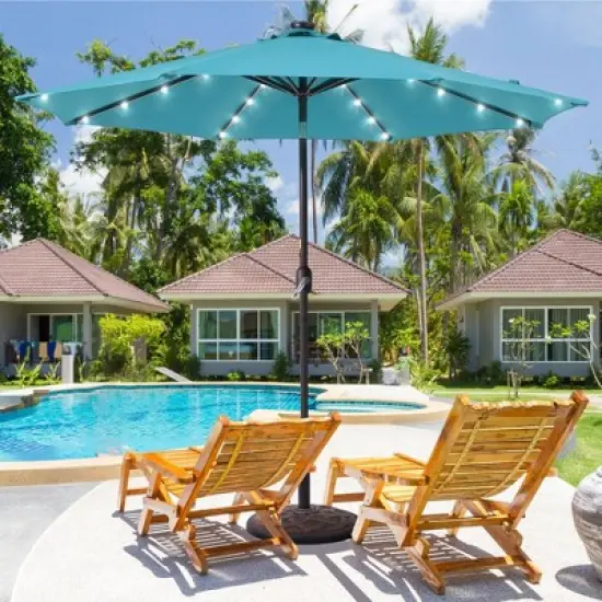 Sonkuki 9 ft Outdoor LED Round Solar Lighted Patio Market Umbrella W/Tilt, UV-Resistant Fabic for Backyard, Garden image {15}